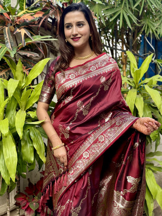 Maroon Silk Saree for wedding
