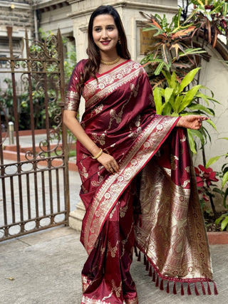 Maroon Silk Saree with golden border
