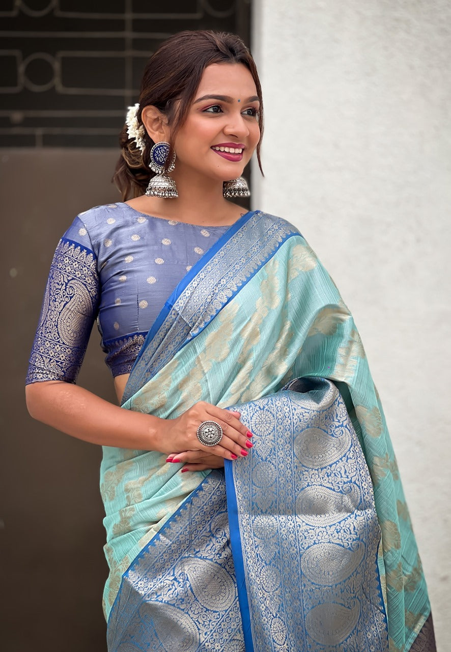 Sky color tissue silk saree price