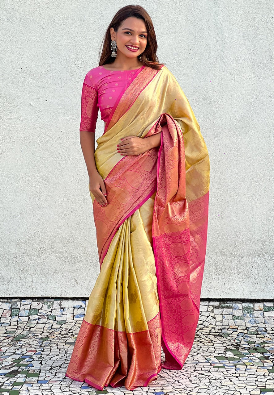 Beige color tissue silk saree for women with price
