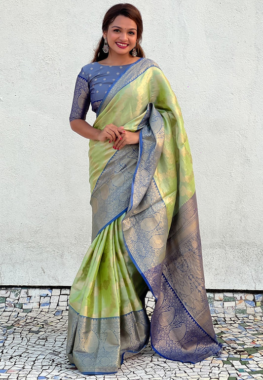 Pista color tissue silk saree for women price
