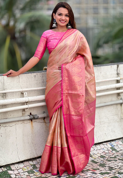 Peach color silk Saree Party Wear
