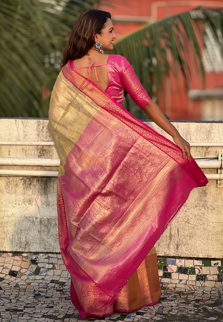 Beige color tissue silk saree for women with online 
