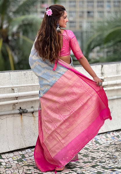 Grey color Saree Party Wear
