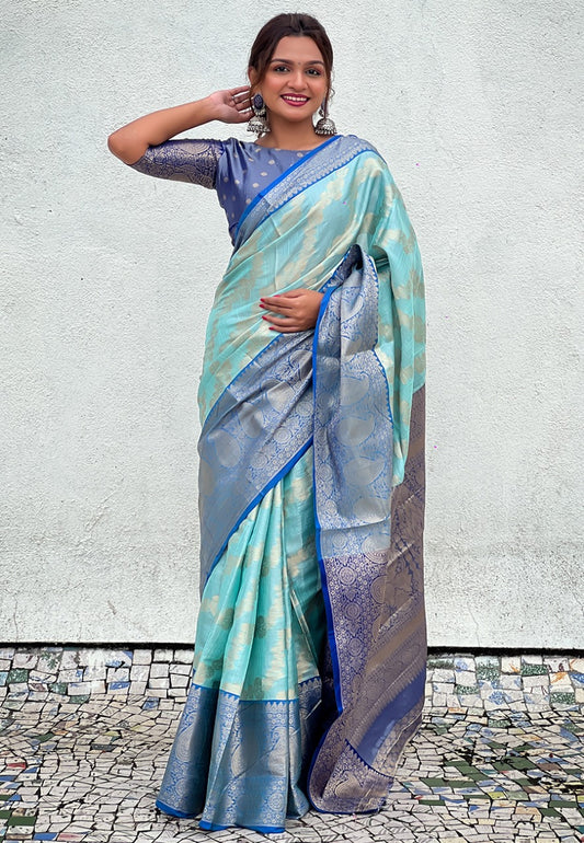 Sky color tissue silk saree for women