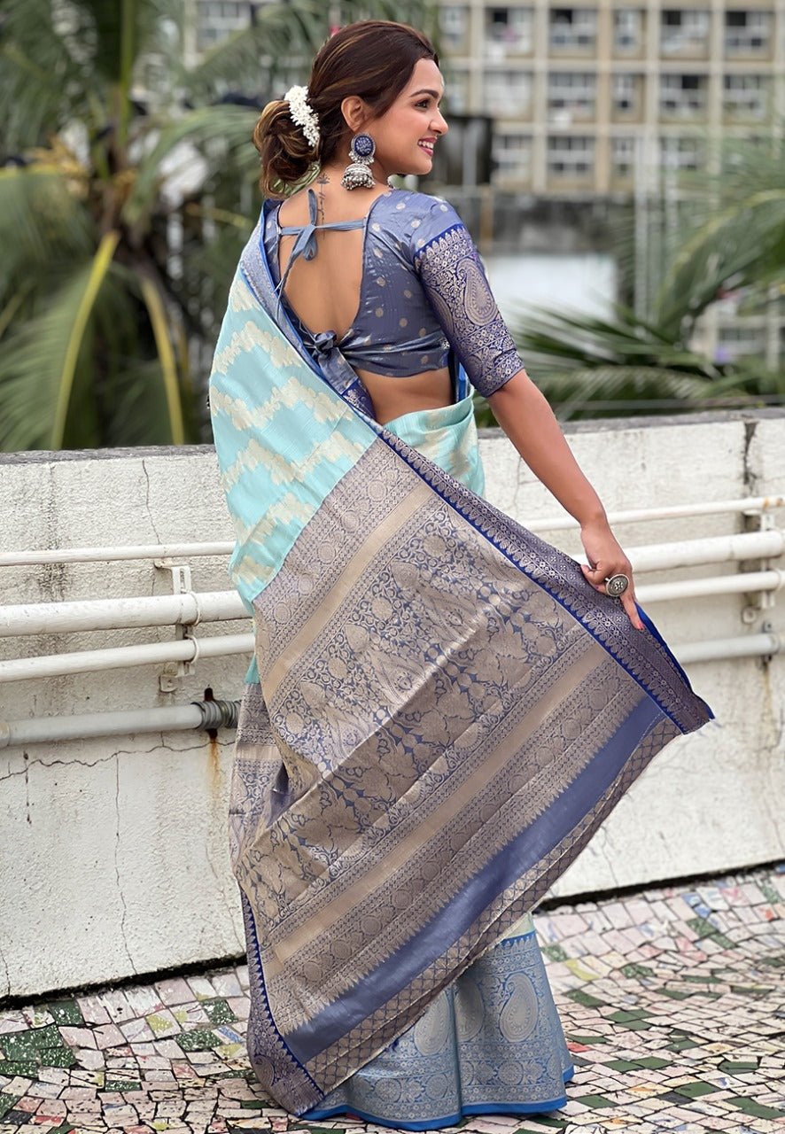 Sky color tissue silk saree online shopping