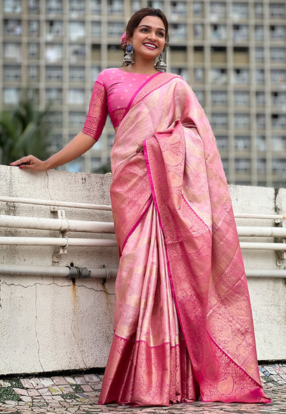 Pink color tissue silk saree for women price
