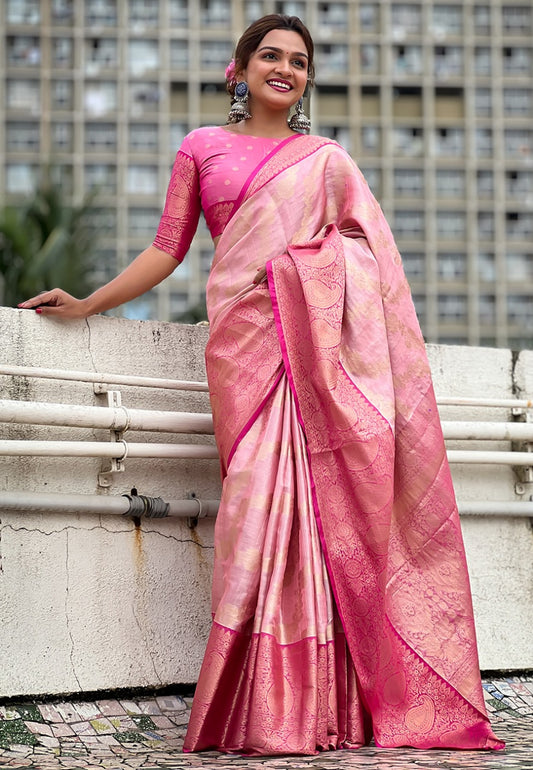 Pink color tissue silk saree for women price
