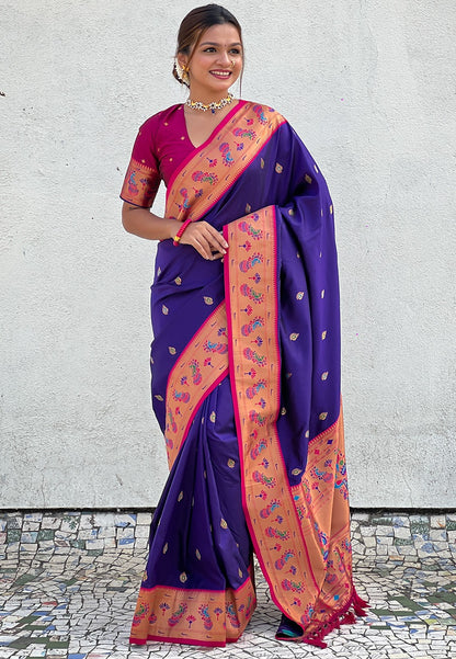 Purple color soft silk saree for women online shopping
