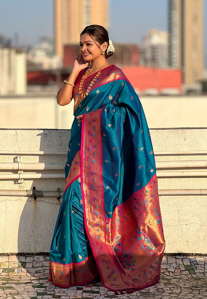 Teal blue soft silk Saree For Wedding
