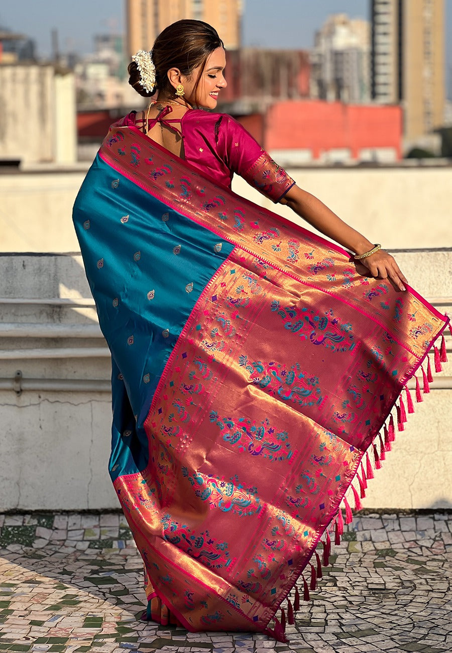Teal blue color tissue silk saree for women price
