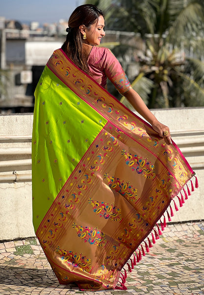 Green color soft silk saree for wedding
