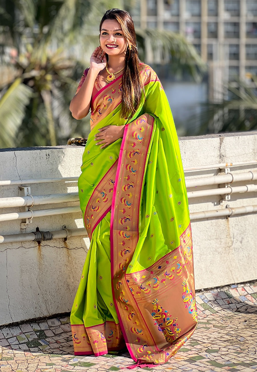 Light green color soft silk saree for women
