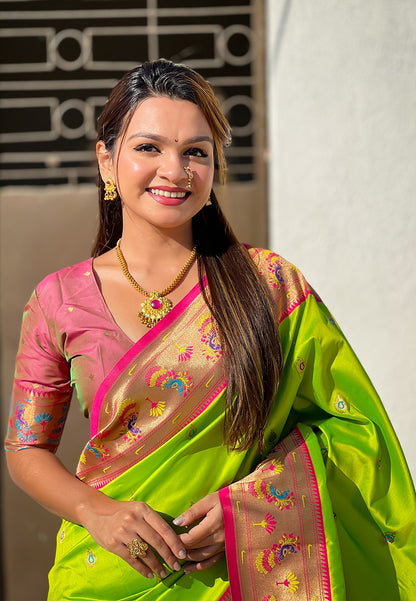 Green color soft silk saree with blouse
