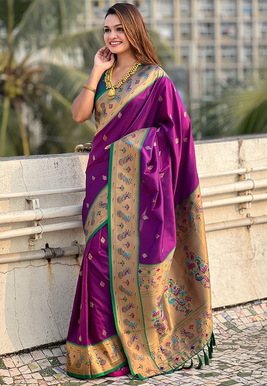 Wine color soft silk Saree for wedding 