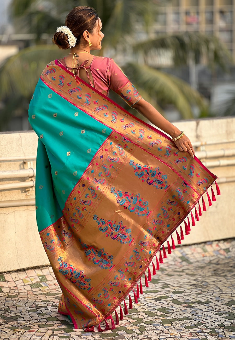 Rama color soft silk saree for women online
