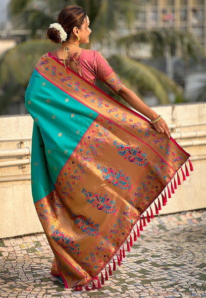 Rama color soft silk saree for women online
