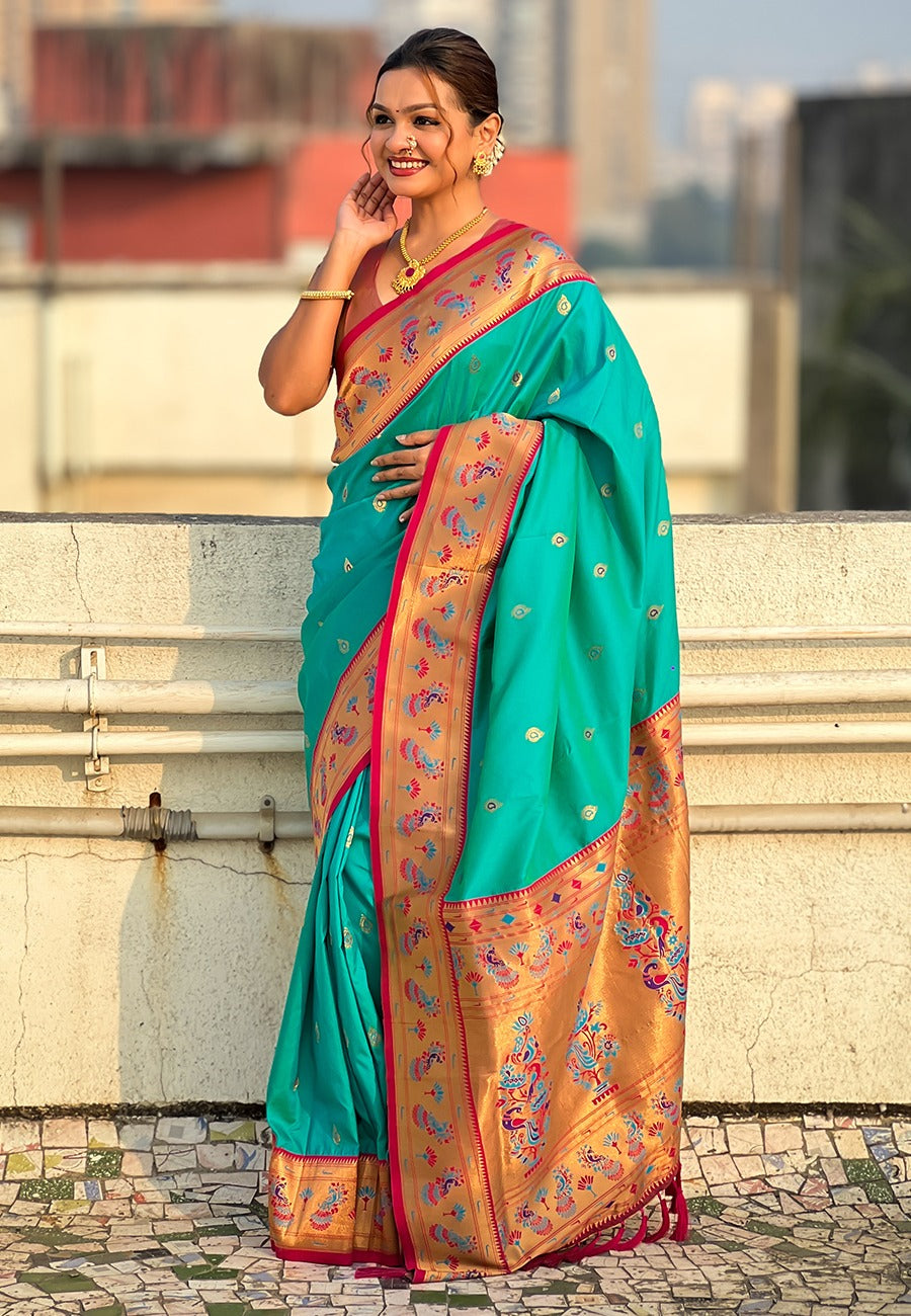 Rama color soft silk saree for women online shopping
