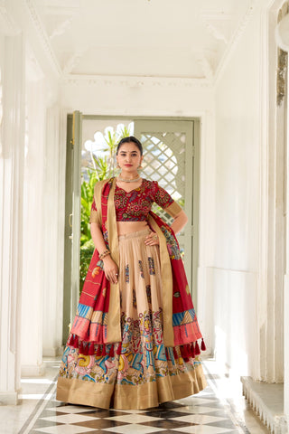 Cream Colour Lehenga With red Dupatta
