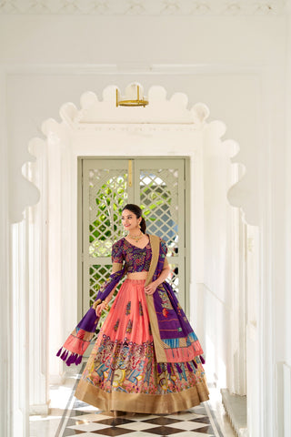 Peach color dola silk lehenga choli for women online
