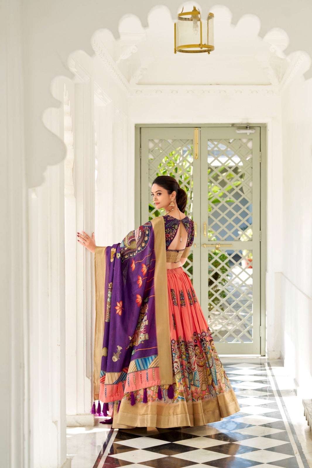 Peach colour Lehenga for women
