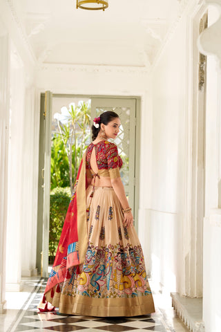 Cream color dola silk lehenga choli for women
