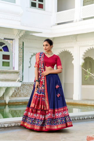 Navy blue tussar silk lehenga choli for women with price
