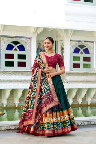 Green tussar silk lehenga choli for women price
