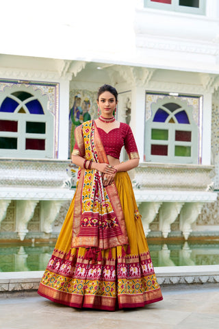 Mustard tussar silk lehenga choli for women with price
