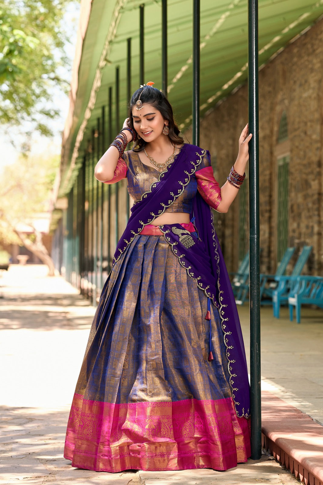 Purple color kanjivaram lehenga choli for women online shopping
