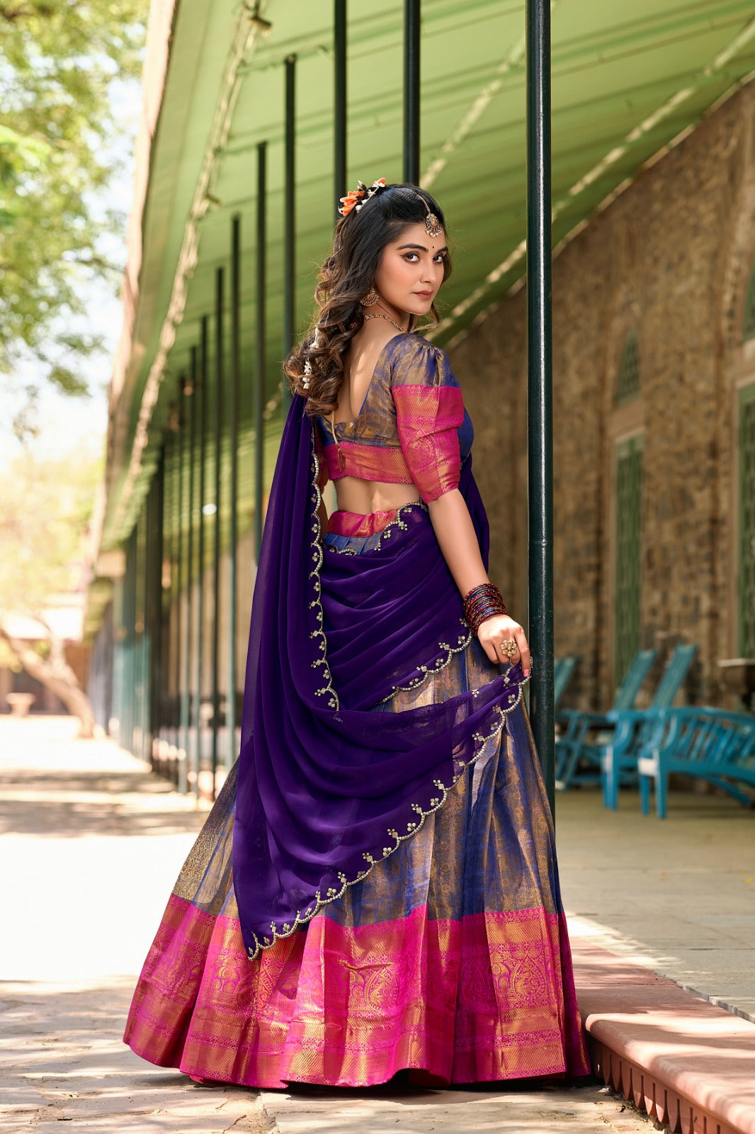 Purple color kanjivaram lehenga choli for women online
