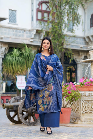 Blue color roman silk sharara suit for women online shopping 
