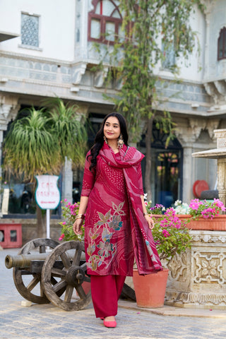 Red color roman silk sharara suit images
