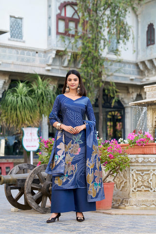 Blue color roman silk sharara suit for wedding