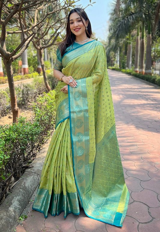 Light green color tissue saree for women
