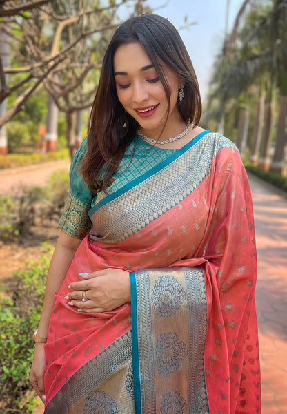 Peach color tissue saree price