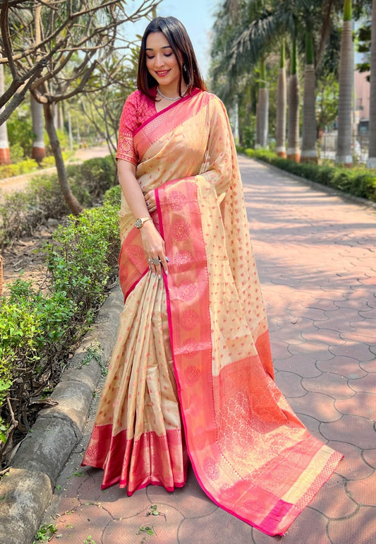 Beige color tissue saree for women with price
