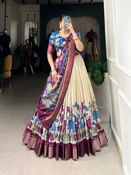 Off white color dola silk lehenga choli 