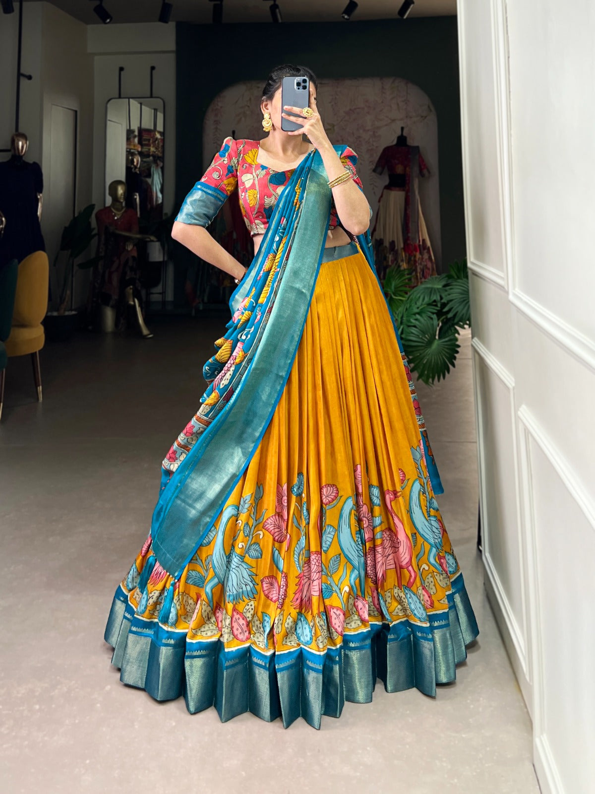 Yellow color dola silk lehenga choli for wedding