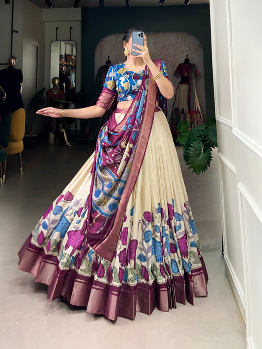 Off white color dola silk lehenga choli for women