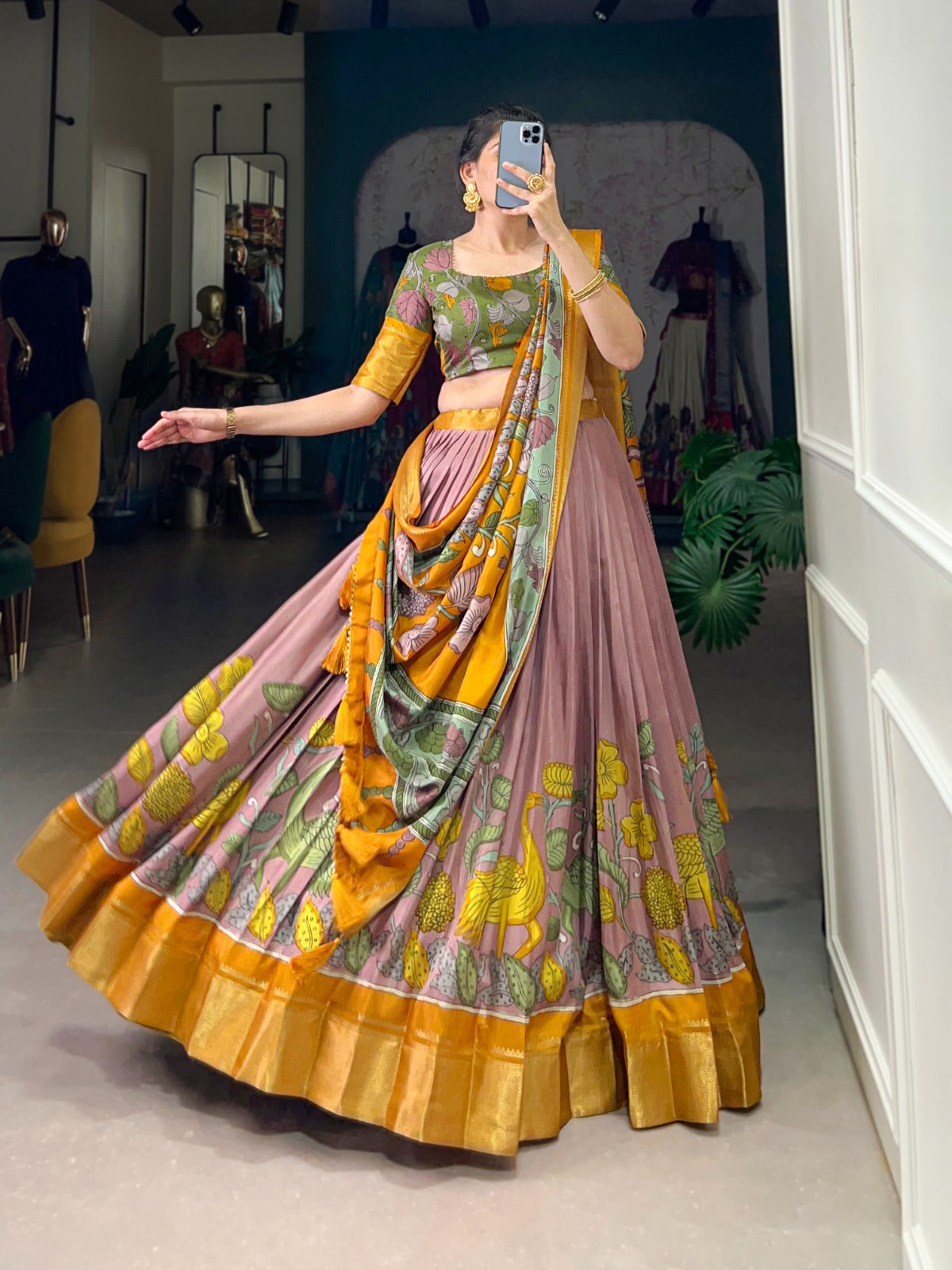 Onion color dola silk lehenga choli images