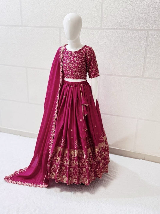 Rani pink color chinon silk lehenga choli 