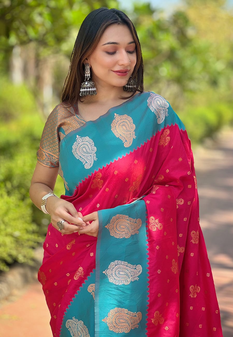Pure pink color premium soft silk saree for women
