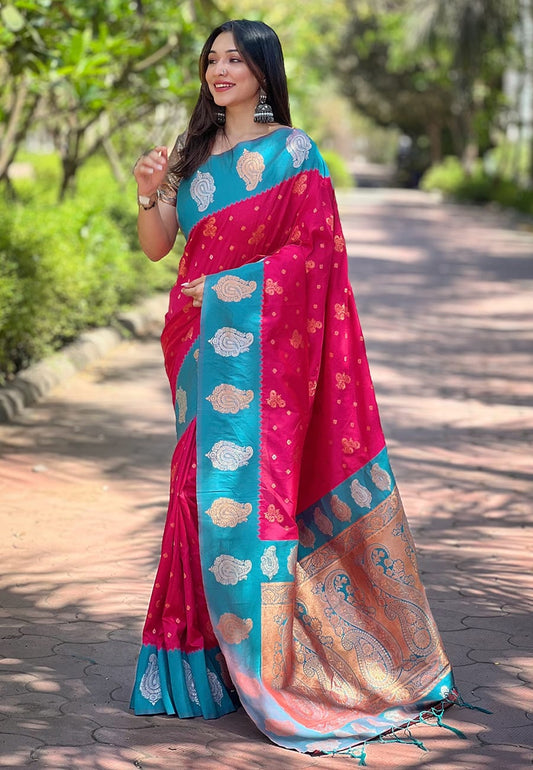 Pink color premium soft silk saree for women price
