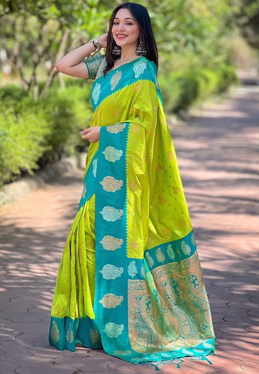 Parrot green color tissue saree for women online
