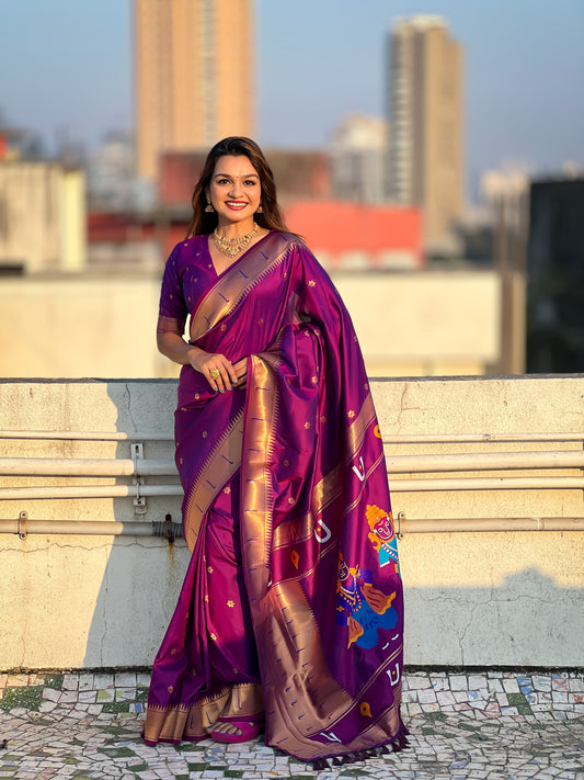 Purple color soft silk saree for women
