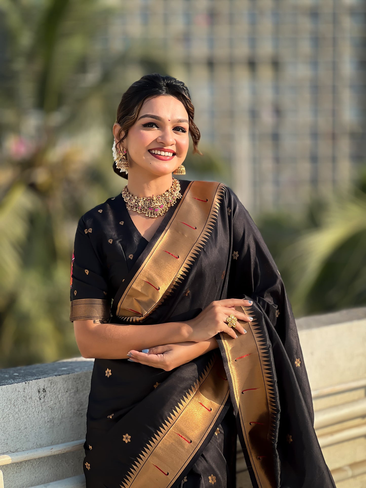 Pure black color soft silk saree for women
