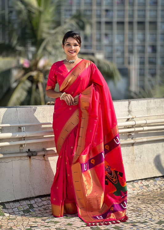 Pink color soft silk saree for women price
