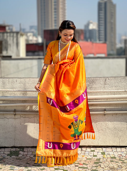 Yellow color soft silk saree for wedding
