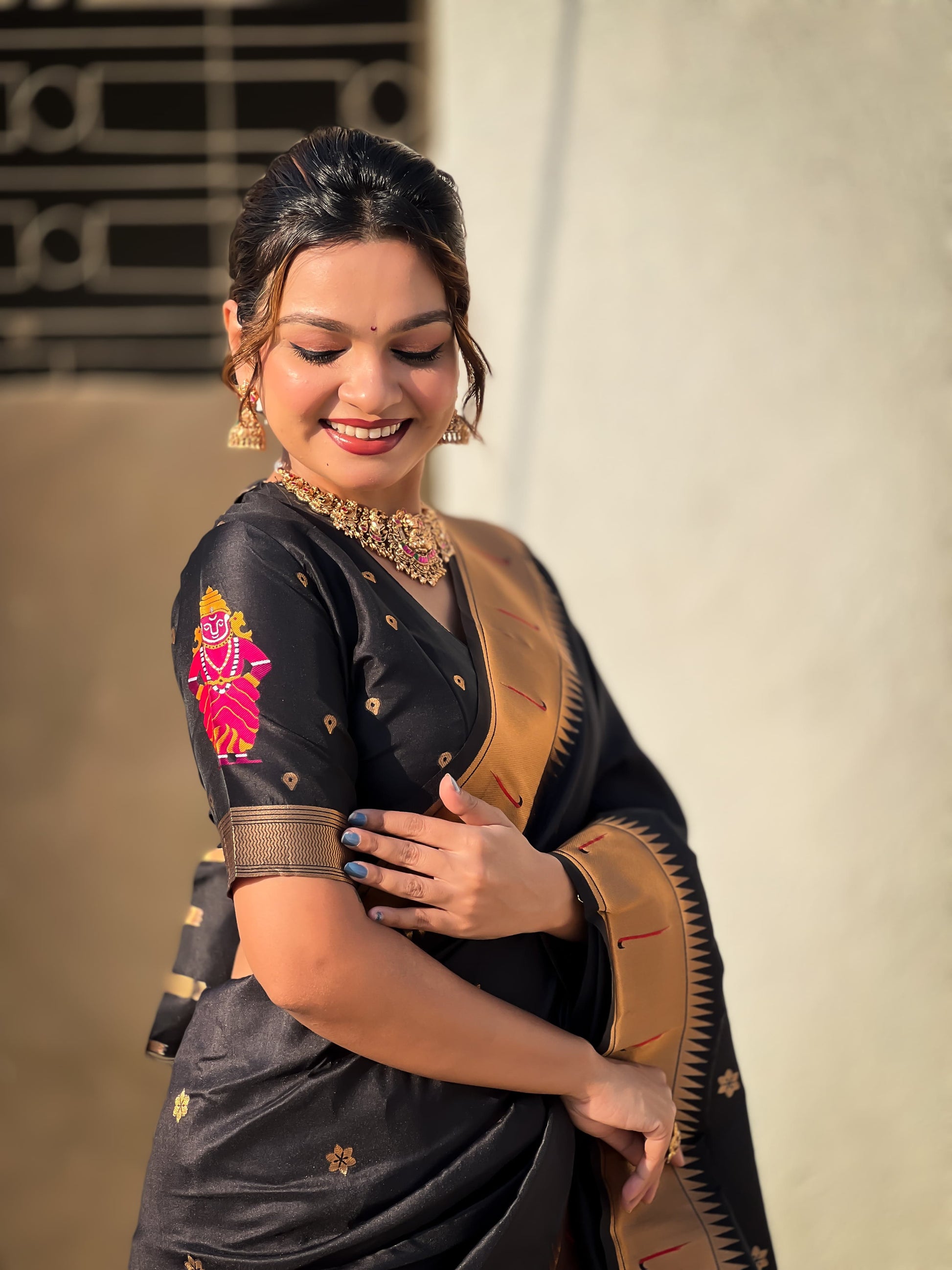 Pure black color soft silk saree design
